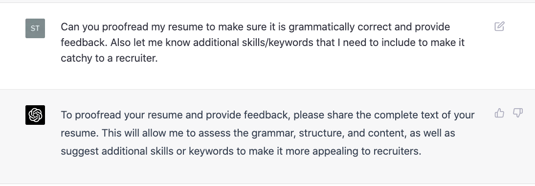 first response to Can you proofread my resume to make sure it is grammatically correct and provide feedback. Also let me know additional skills/keywords that I need to include to make it catchy to a recruiter.